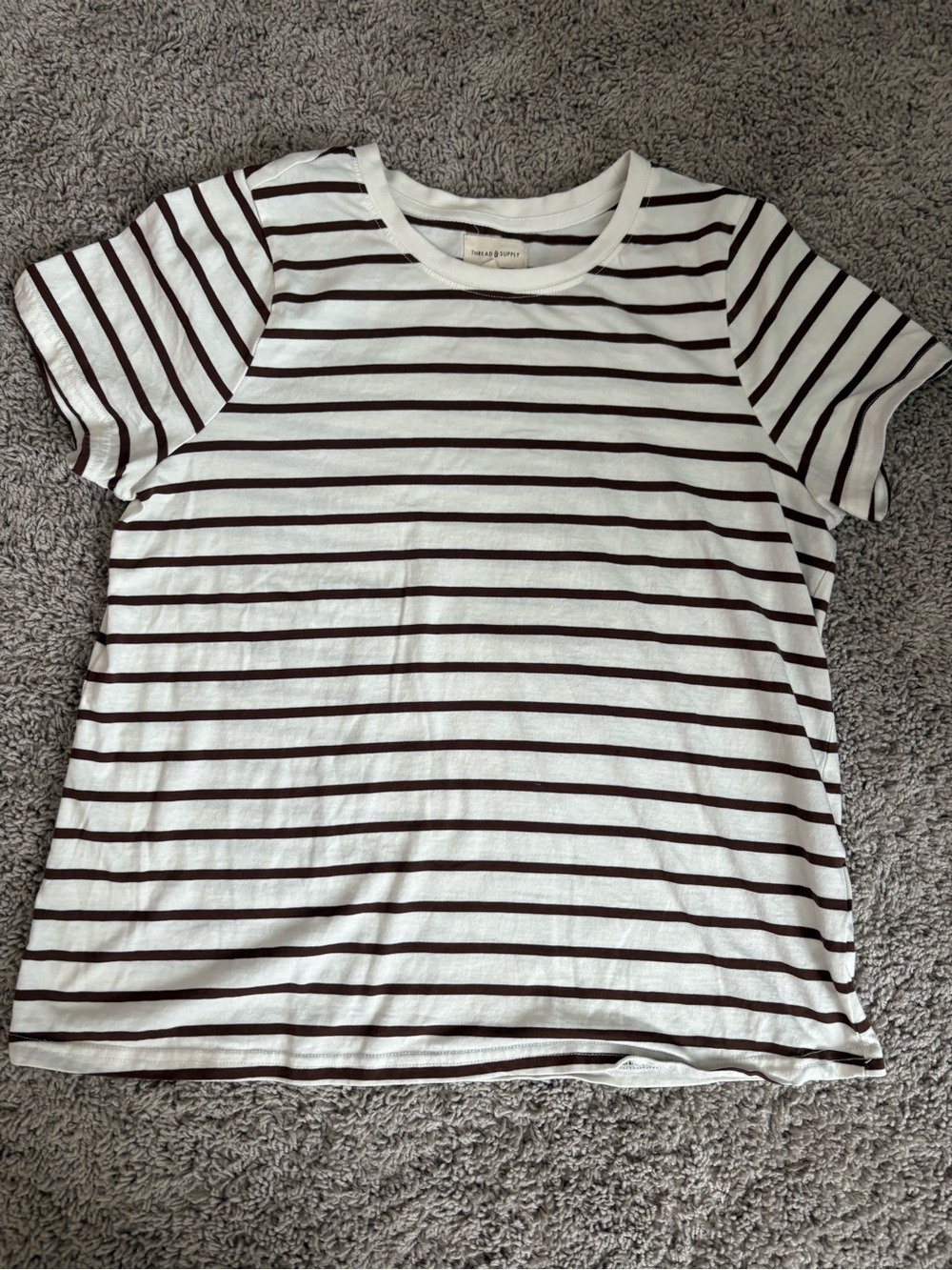 Thread & Supply White Tee with Brown Stripes
